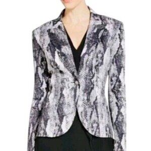 St. John Blazer Jacket Women's Size 10 Black White Mica Multi Snake Print Cotton